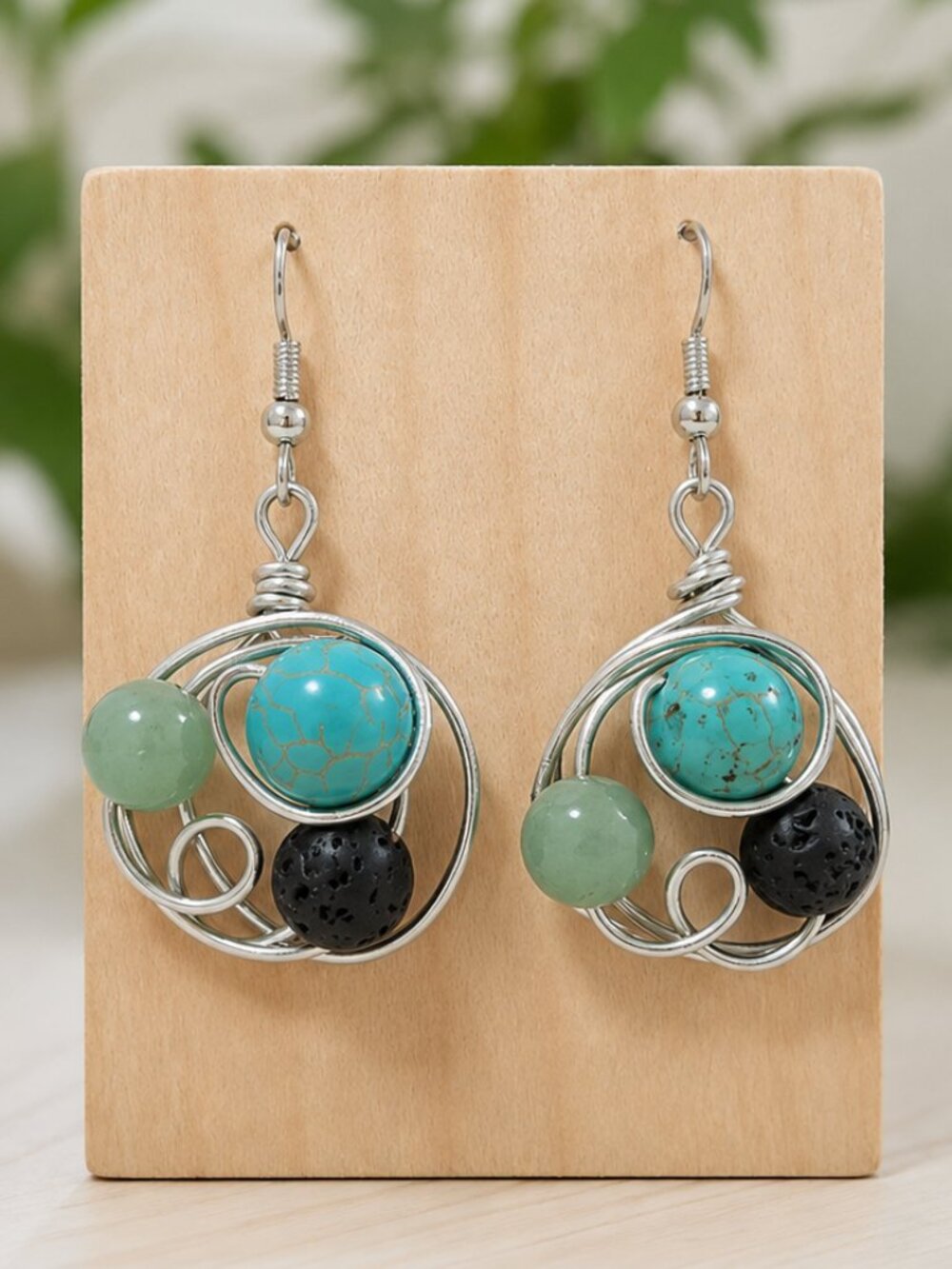 Handmade, One-of-a-kind, Natural gemstones wire wrapped, surgical steel hooks